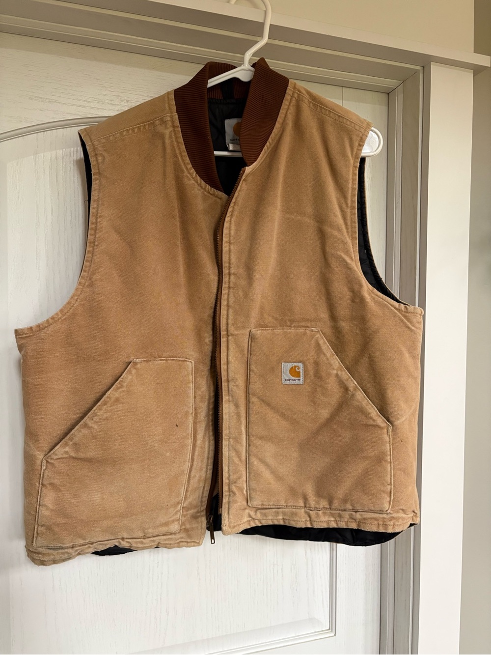 Carhartt Tan Duck Canvas Insulated Work Vest with Rib Collar